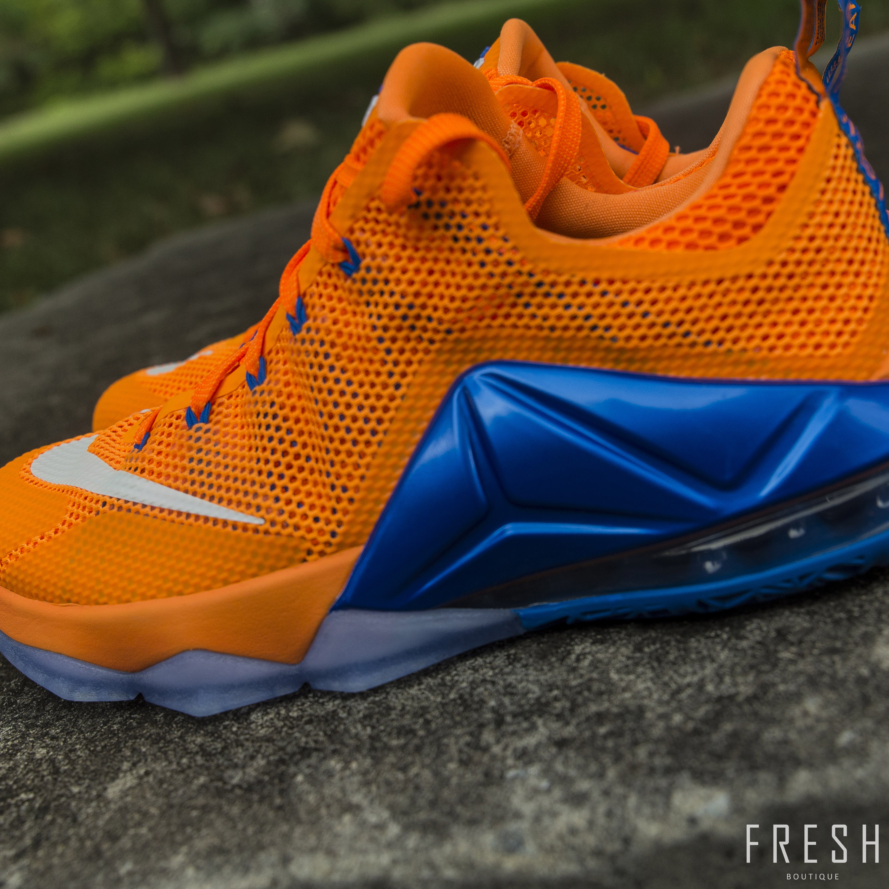 Lebron XII Low â Orange/White/Blue â Fresh Sneaker Boutique